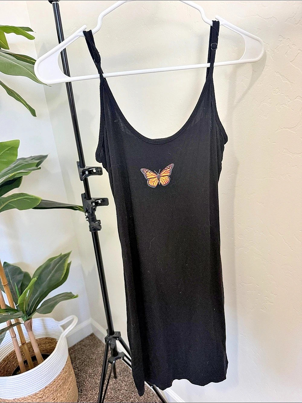 SHEIN Butterfly Print Cami Mini Dress Black & Orange Small